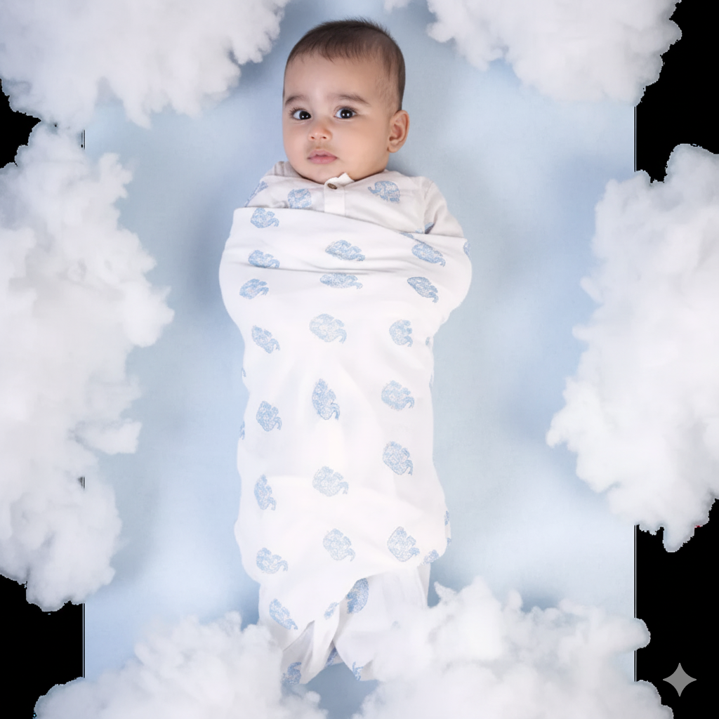 Muslin Swaddle- Blue elephant