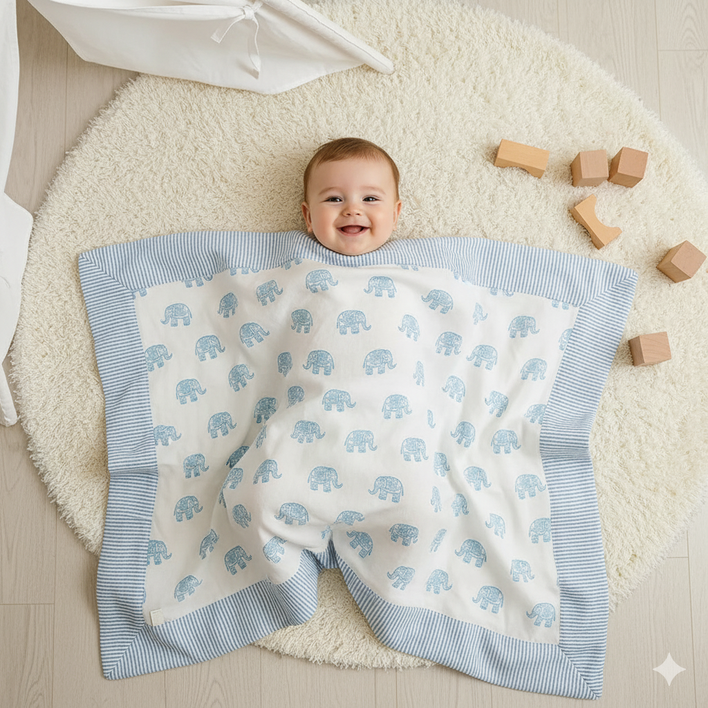 Muslin Dohar- Blue Elephant