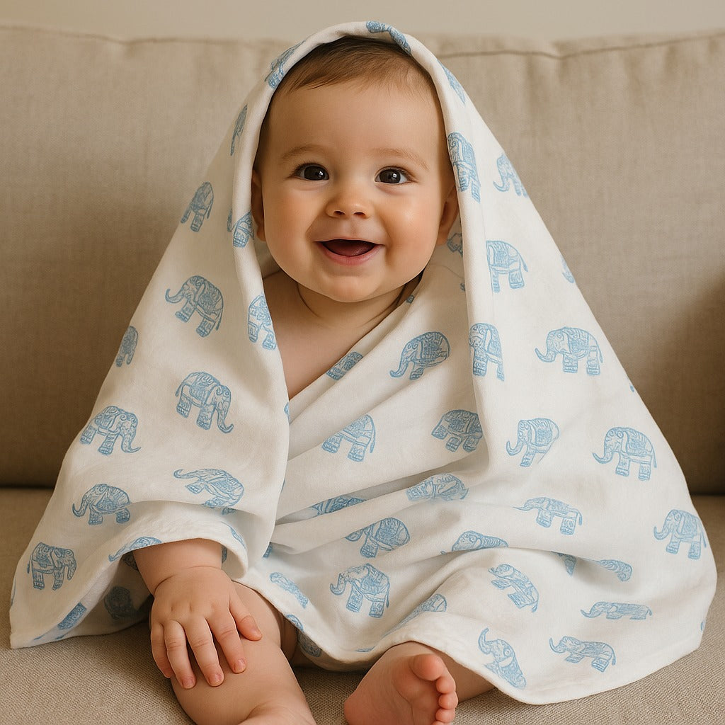 Muslin Dohar- Blue Elephant