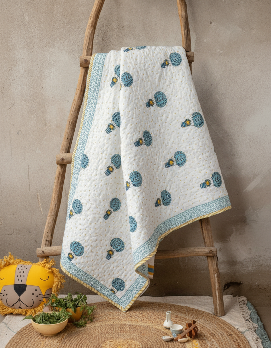 Blue Hot Air Balloon Quilt (0–6 Yrs)